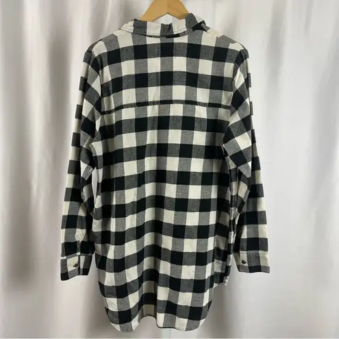 Free Press Large Buffalo Plaid Flannel Tunic Longline Button Down Shirt Chore