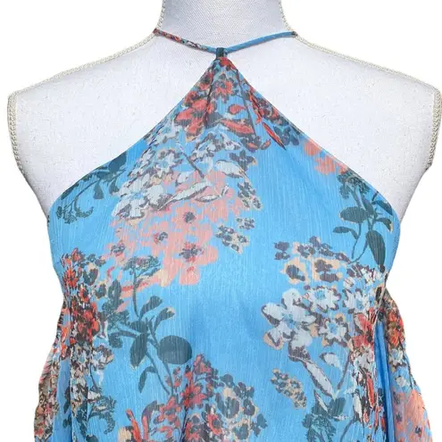 Line and Dot Long Sleeve Floral Cold Shoulder Blue Women's Size Medium