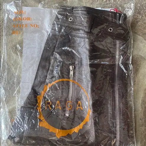Raga Harlee Brown Vegan Faux Leather Skirt biker zippers Moto XS NWT