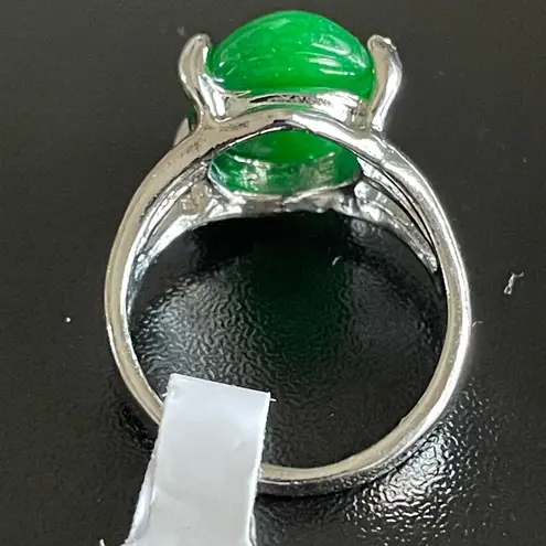 Green jade S925 silver woman ring size 6