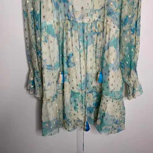 Hemant & Nandita Turquoise Blush Metallica Georgette Mini Dress Medium Blue