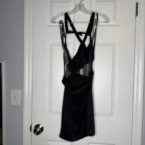 Dreamgirl Black Dress for Party Club Rave by Dreamgirls Fringe Cutouts Mini Skirt Costume