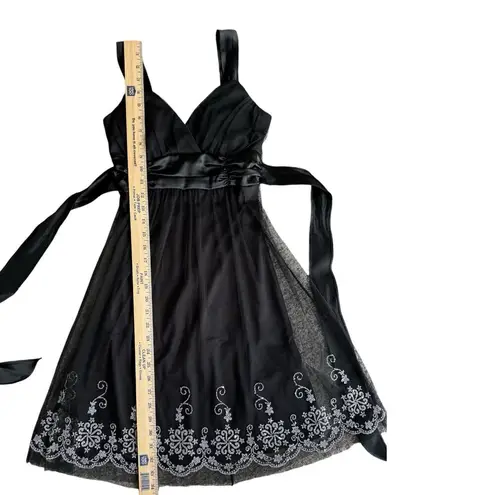 Taboo Black Empire Waist Chiffon Beaded Knee Length Dress Small Whimsygoth Y2K