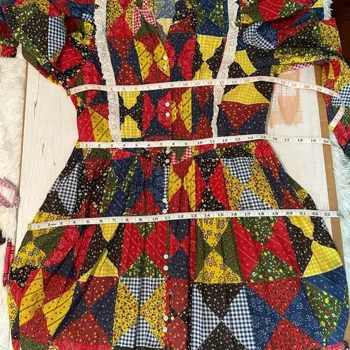 Doen Nicoletta Patchwork Print Organic Cotton Midi Dress Size Medium NWT