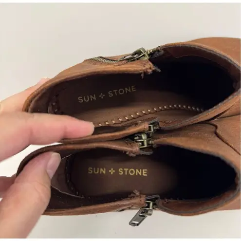 Sun + Stone Boots Womens Brown Double Zip Size 7 Almond Toe Cushioned NWT
