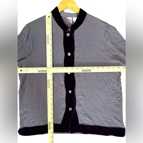 Vintage Women’s Smoky Purple Plum Silk With Velvet Trim Blouse And Skirt Set 14