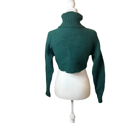 House Of Harlow 1960 Green Ribbed Turtleneck Cropped Sweater Small Holiday Party