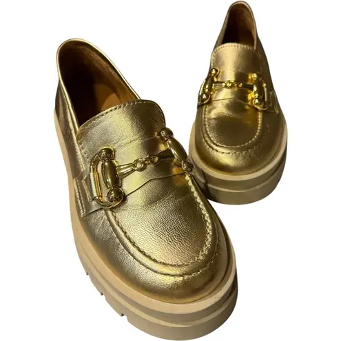 CYNTHIA RICHARD HAILEY 2.0 GOLD Metallic LEATHER Platform Loafers Shoes 7 / 38