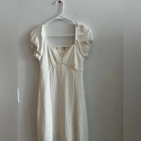 Source Unknown Unbranded White Textured Puff Sleeve Midi Dress Square Neck XS-S - Image 7