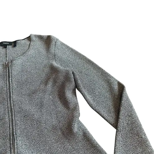 Theory  Grey Marled Zip-Down Peplum Sweater Jacket Stretch Size Large Women's thumbnail 5
