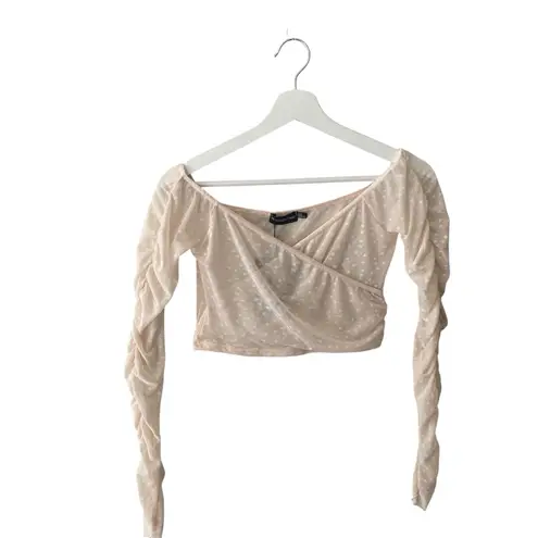 Pretty Little Thing NWT  Cream Ruched Long Sleeve Sheer Top 6