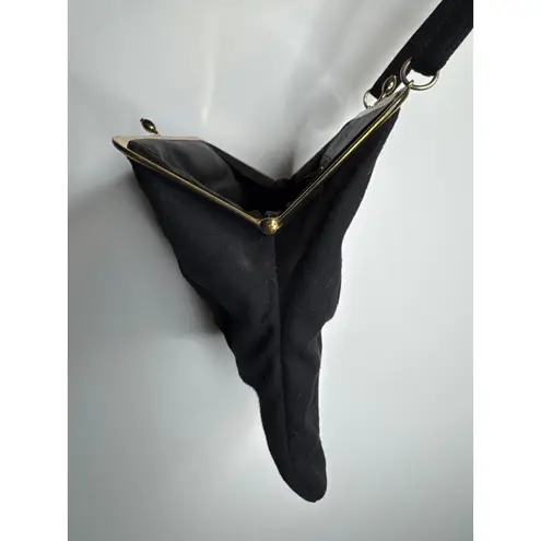 Vintage 1940s Ingber Black Fabric Evening Bag w/ Bow Handle & Gold Frame