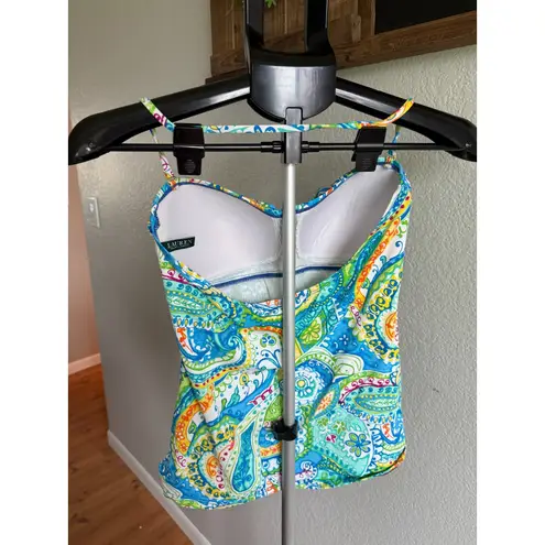 Lauren Ralph Lauren Carnivale Paisley Multiway Tankini Top Sz 6 Tropical Bright Blue