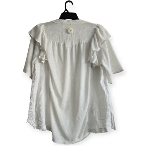 POL  Droptail 100% Cotton‎ White Ruffled Distressed Oversized Women's Top Size L - Image 2