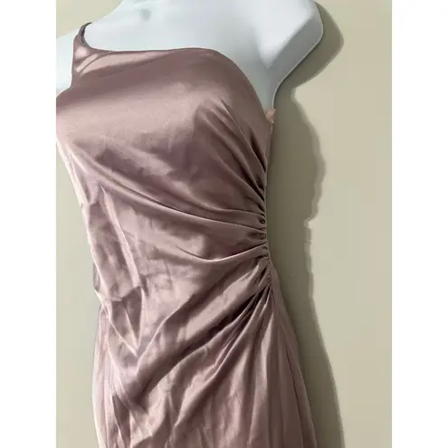 REVELRY Jade Satin One Shoulder Ruched Satin Maxi Dress Mauve Size 0 Pink