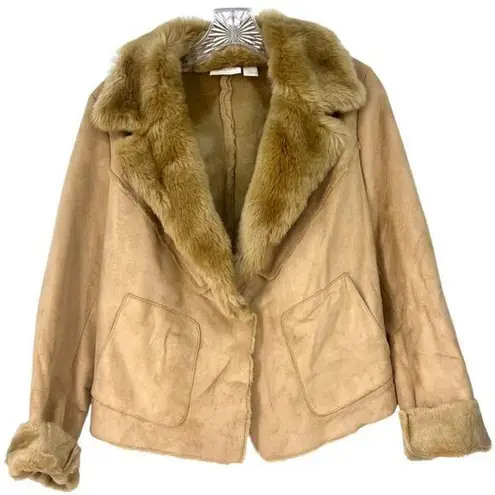 Chico's Chico’s | S | Shearling Jacket Faux Suede Faux Fur Camel Coat Moto Women's 4 thumbnail 1