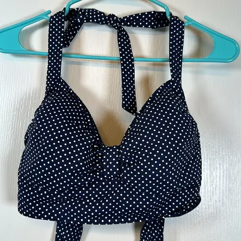 Plus Size Lands' End Navy Polka Dot White Halter Swimsuit Top Size 16 EUC #1891 Blue