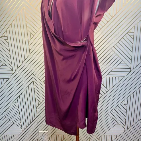 ALLSAINTS Adria Silk Zipper Dress Short Sleeve Draped Purple Burgundy Size US 2