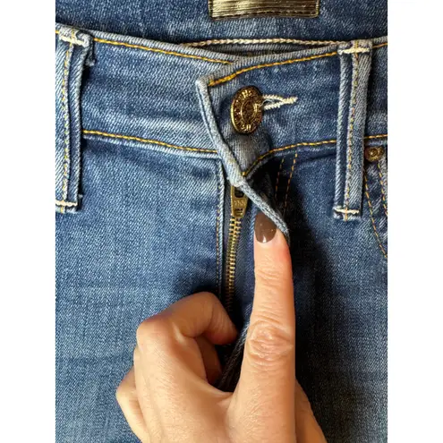 MOTHER Jeans Women 24 Blue Denim The Insider Crop Step Fray Rough Stud Designer