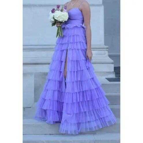 Jovani  Lilac High Waist Ruffled Layered A LineSkirt Gown ~ 38290 Size 4