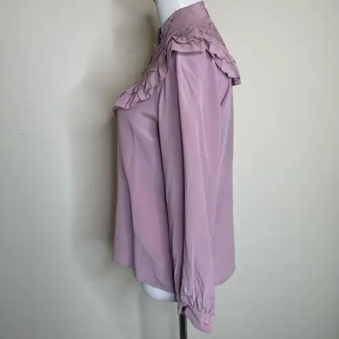 Vintage Purple Silk Ruffle Cutout Embroidered Blouse Sz Small