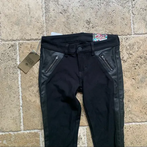 Siwy Faux Vegan Leather Contrast Detail Jean Legging Jegging 26 Black Castle