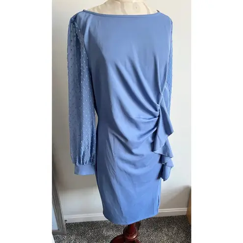 Jasambac Women's Swiss Dot Mesh Long Sleeve Cocktail Dress Large Blue