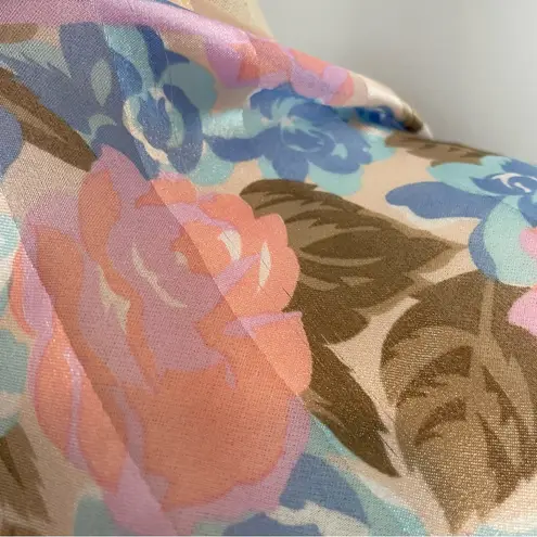 Floral Scarf Vintage Long Roses Pink Blue Sheer Sheen Stripe Elegant Retro