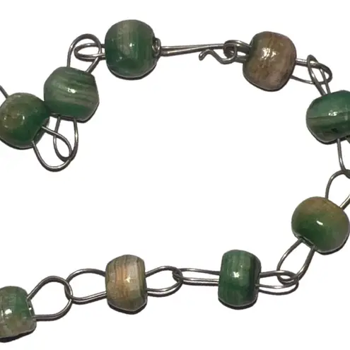 Nephrite Jade Green Beaded Chain Carved Sun God Pendent Vintage Necklace