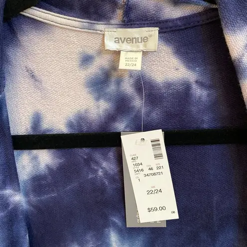 Avenue NWT ππ€ French Terry Navy Tie-Dye Long 32.5β Open Hoodie Cardigan, 22/24