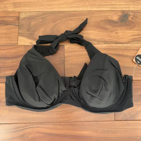 Shapermint Essentials Full Coverage Halter Bikini Top Womens XL Black Swimwear