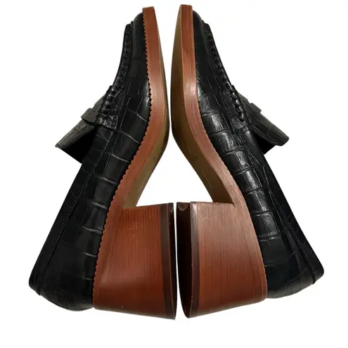 Dolce Vita Talie Black Crocodile Faux Leather Heeled Loafers, Sz 8