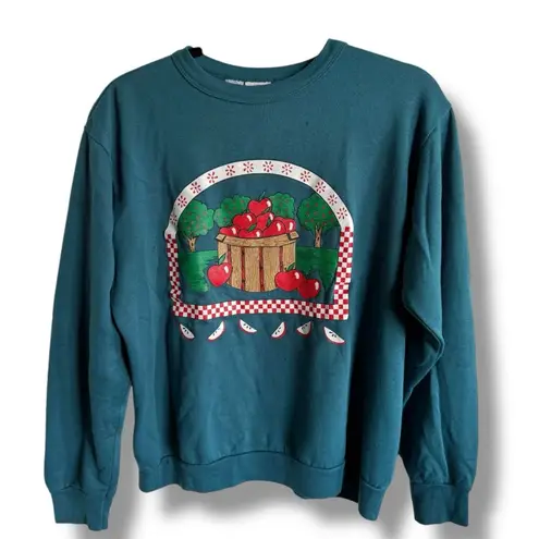 Vintage 90s Apple Basket Slices Sweatshirt Women’s Medium Blue