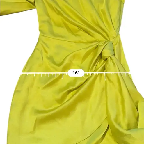 Solace London Marcie One Shoulder Draped Knot Mini Dress in Bright Yellow Sz 2