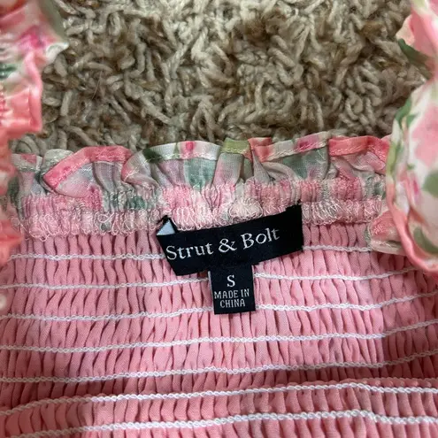 Floral Smocked Pink Top with Ruffle Straps