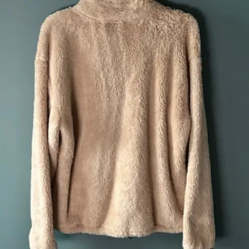 PINK - Victoria's Secret  M Sherpa Fleece Jacket Beige 1/2 Zip Cozy Feminine Soft