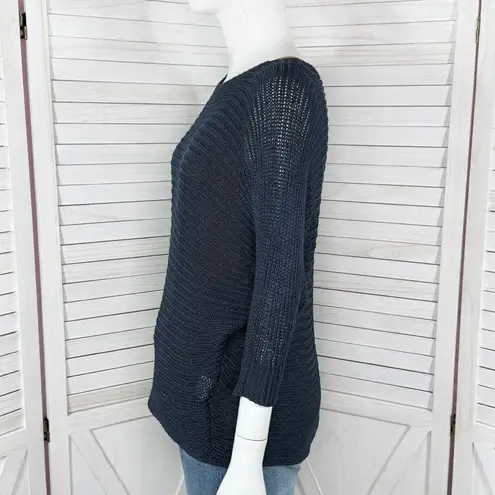 Luisa Ricci Open Weave Boat Neck Sweater Blue Small Dolman Sleeve Mesh Net Blue