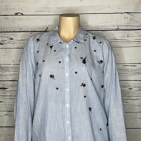 Pacific&Co G.H. Bass & . NWT Sz XXL Blue & White Stripe Embroidered Button Down Shirt Top