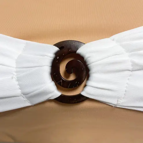 Koru Swimwear Tan Nude White Bandeau Bikini Top NWT Medium No Padding Swirl Bow