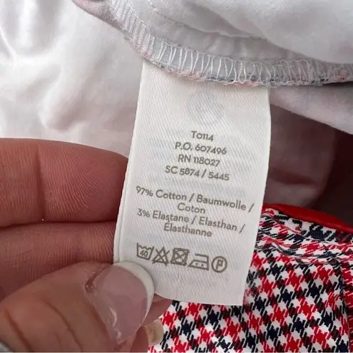 Boden red blue white houndstooth plaid ankle dress pants 10R Size 10