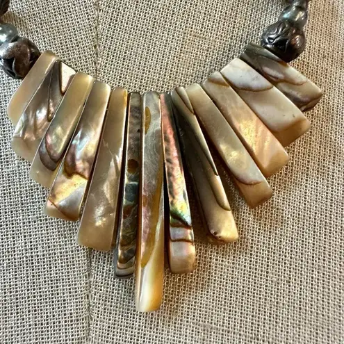 Vintage Silver Tone Abalone Shell Fringe Necklace
