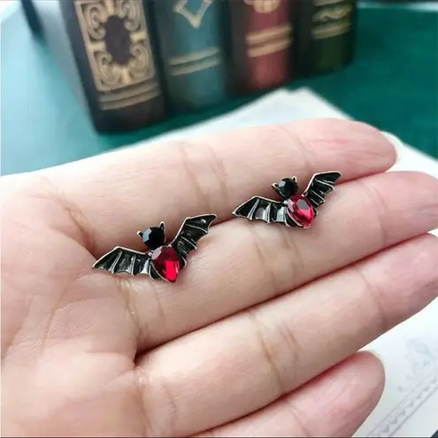 2023 Halloween Bat Red Waterdrop Crystal Earrings Stud Party Women Jewelry Gift Black