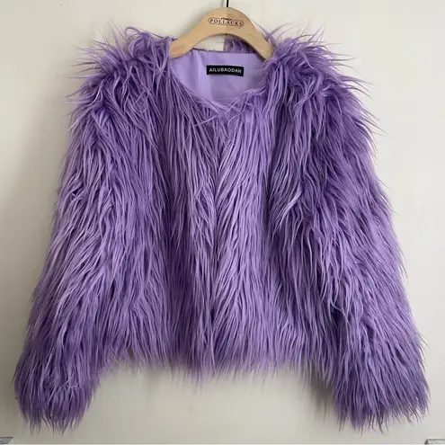 Lavender Faux Fur Shaggy Coat Jacket AILUBAODAN– Size S Purple
