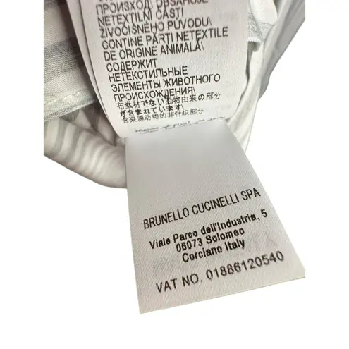 Brunello Cucinelli NWT Cotton Embellished Striped Shirt Dress in White Size XL