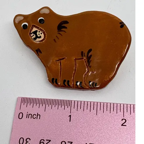 Handmade Bear Pin Brooch Figural Animal Lover Gift Brown Ceramic 2013