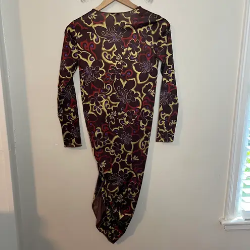 Gimaguas - Zug Dress Brown Asymmetrical Mesh Floral Classic Boho Cocktail