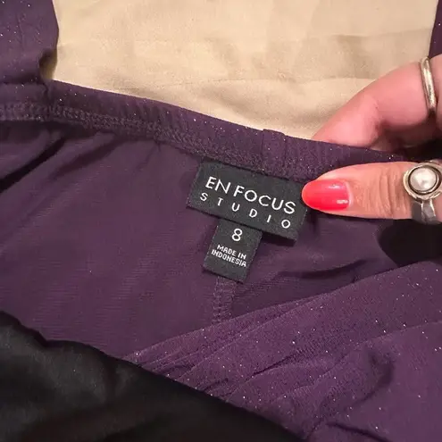 Enfocus Studio Y2K Sparkly Purple Dress Purple V-Neck A-Line Midi Dress