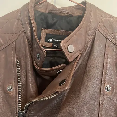 INC  brown leather jacket Size medium.