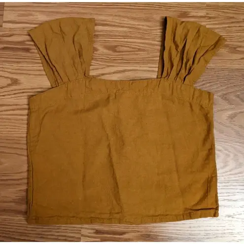 2pc Coord Fitted Button Up Tank Shorts Sz S Mustard Yellow Cottage Peasant Boho - Image 5