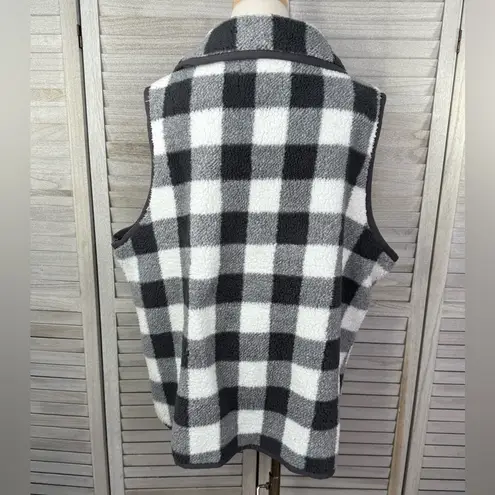 OLD RANCH Women's Buffalo Plaid Shawl Collar Cozy Fleece Vest Gray/White